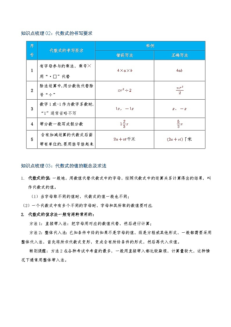 专题3.2 代数式的概念（知识梳理+8个考点讲练+中考真题演练+难度分层练 共49题）原卷版第2页