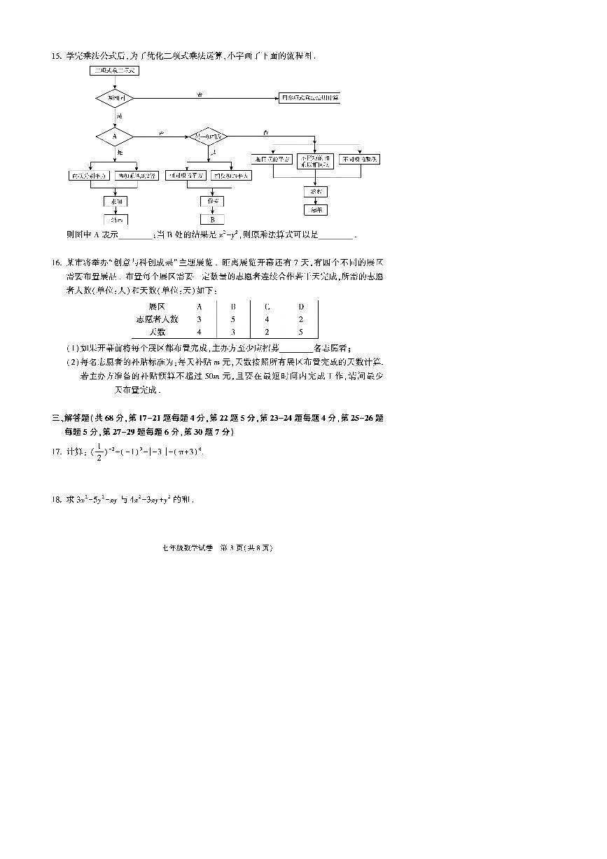 2024～2025学年北京市顺义区七年级下期末考试数学试卷(含答案)第3页