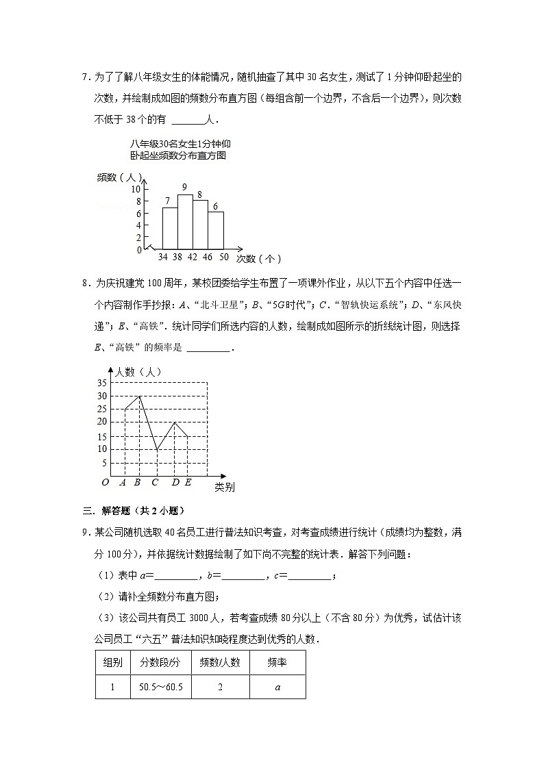 北师大版数学七年级上册 6.3.2 数据的表示-频数直方图--课后练习第3页