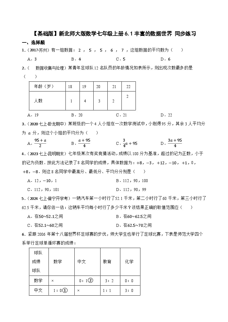 【基础版】新北师大版数学七年级上册6.1丰富的数据世界 同步练习(学生版)第1页