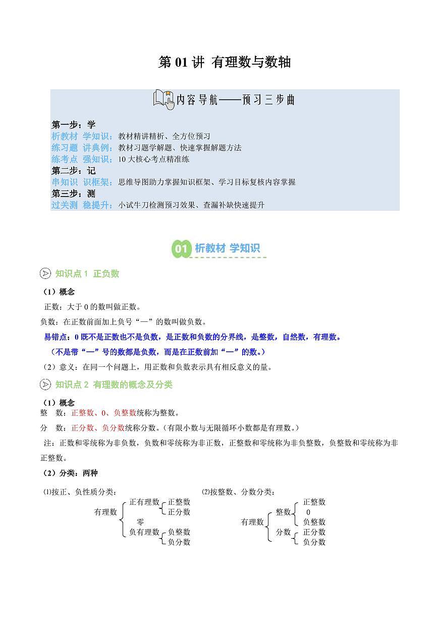 第01讲 有理数与数轴(解析版)第1页