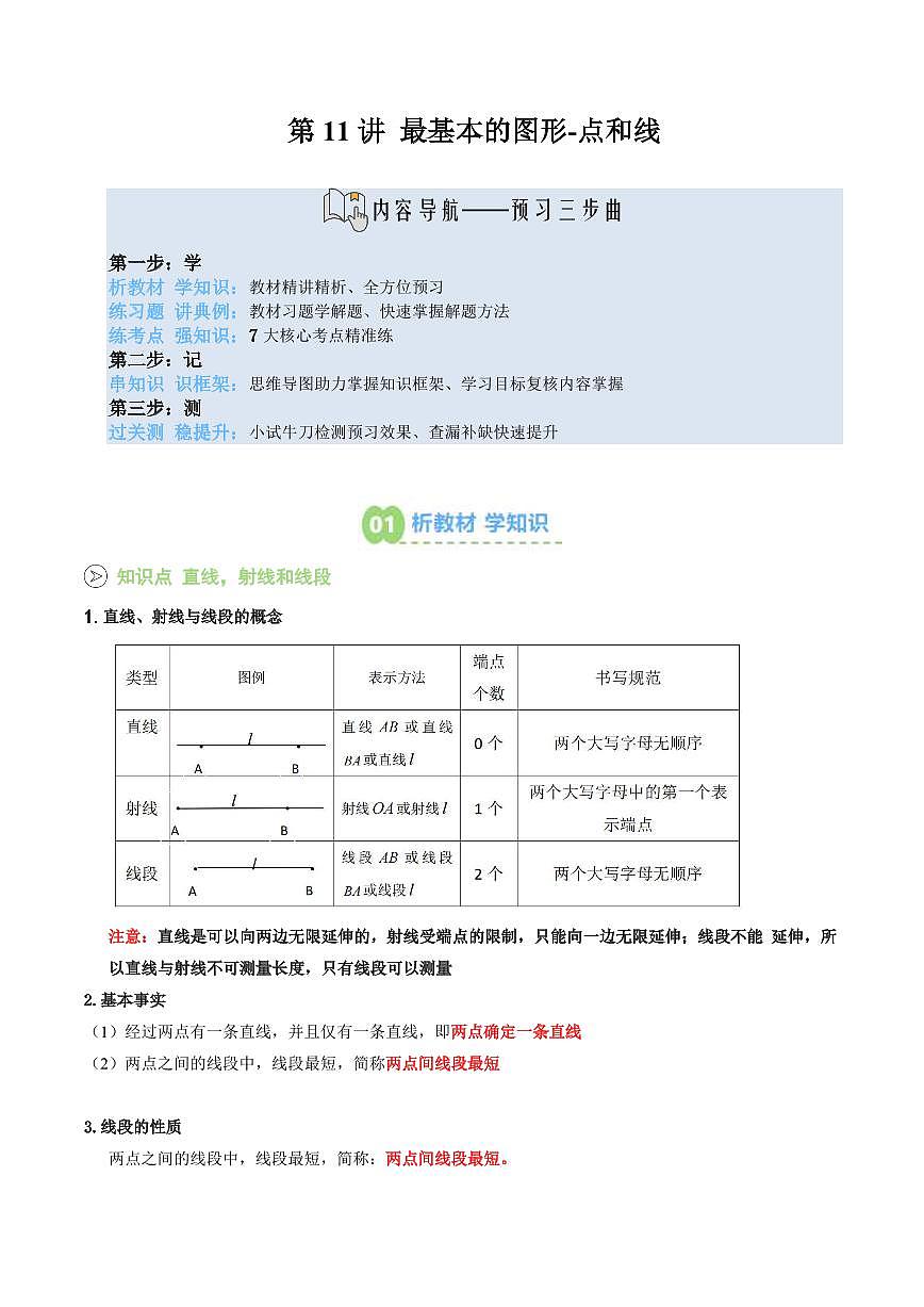 第11讲 最基本的图形-点和线(解析版) 第1页