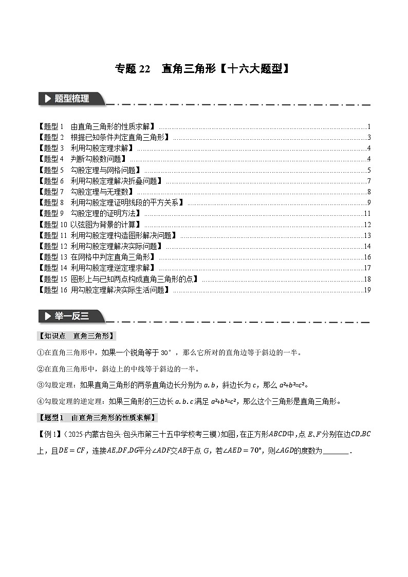 2026年中考数学考点一网尽-专题22直角三角形【十六大题型训练】（学生版+名师详解版）第1页