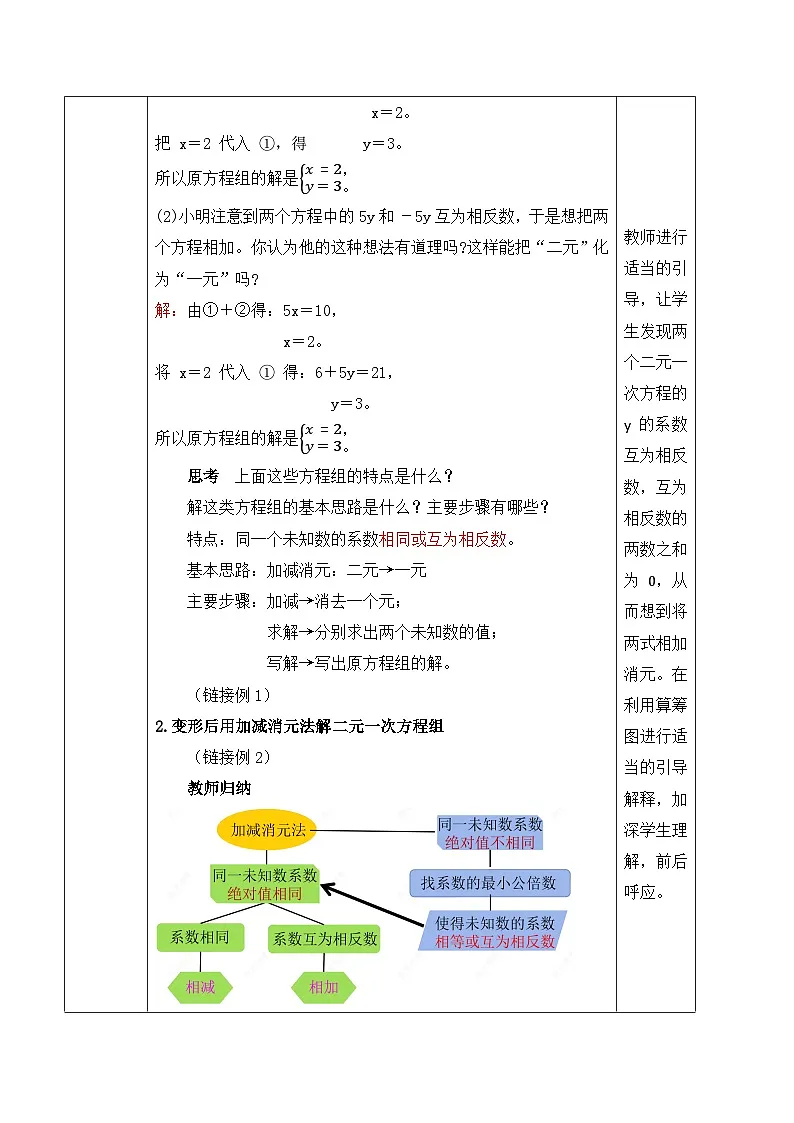 北师大版（2024）八年级数学上册教案 5.2 二元一次方程组的解法 第2课时 加减消元法第2页