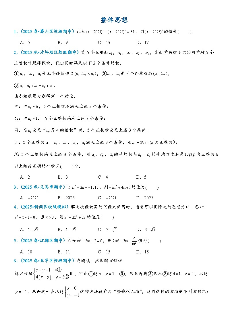2026年中考数学压轴题专项练习-整体思想（学生版+名师详解版）第1页