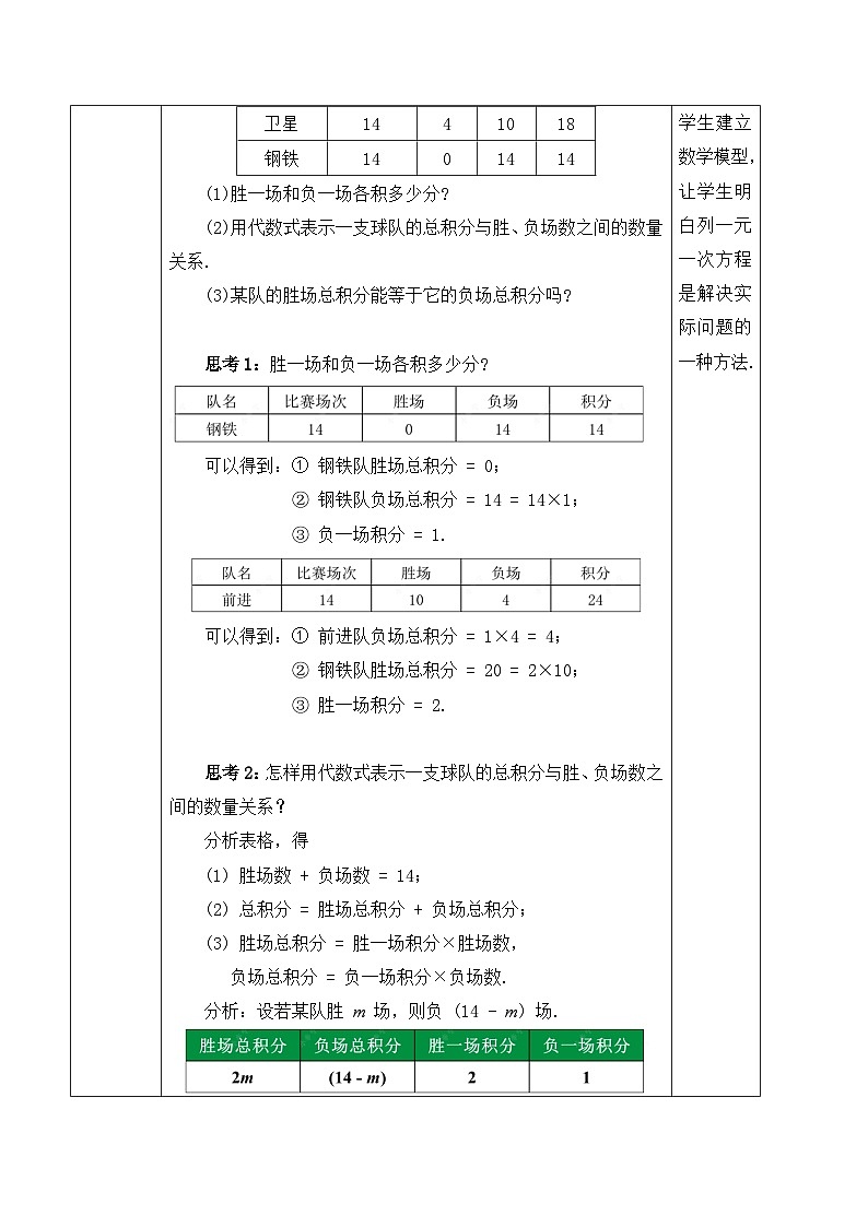 人教版（2024）七年级数学上册教案 5.3 实际问题与一元一次方程 第3课时 比赛积分问题第2页