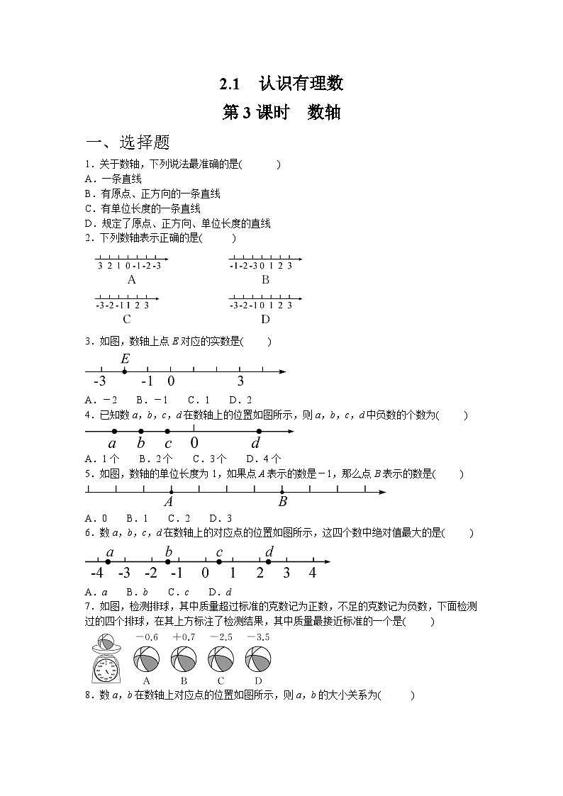 2.1.3　数轴 北师大（2024）版数学七年级上册同步练习（含答案）第1页