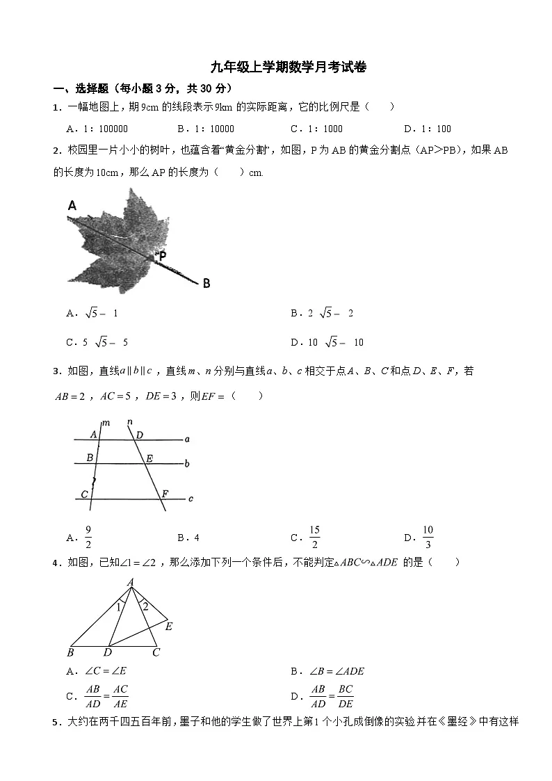 浙江省宁波市2025年九年级上学期数学月考试卷附答案第1页