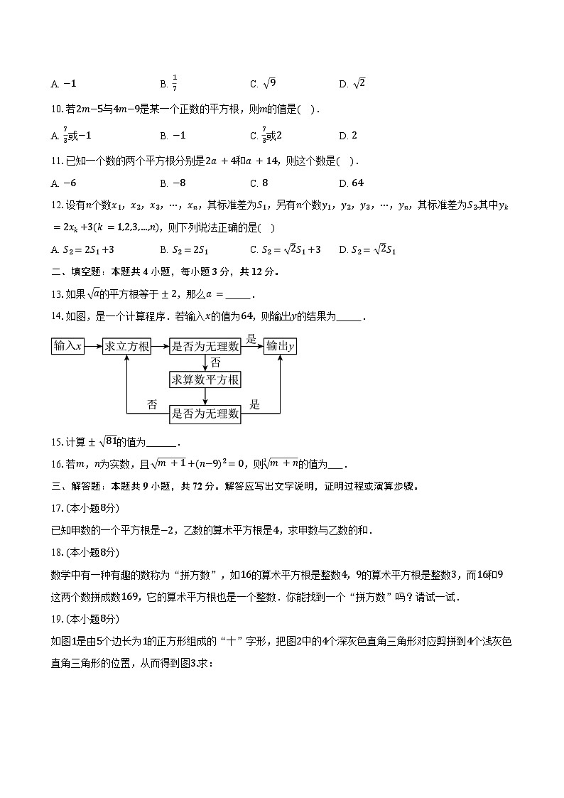 3.1平方根 浙教版（2024）初中数学七年级上册同步练习（含详细答案解析）第2页