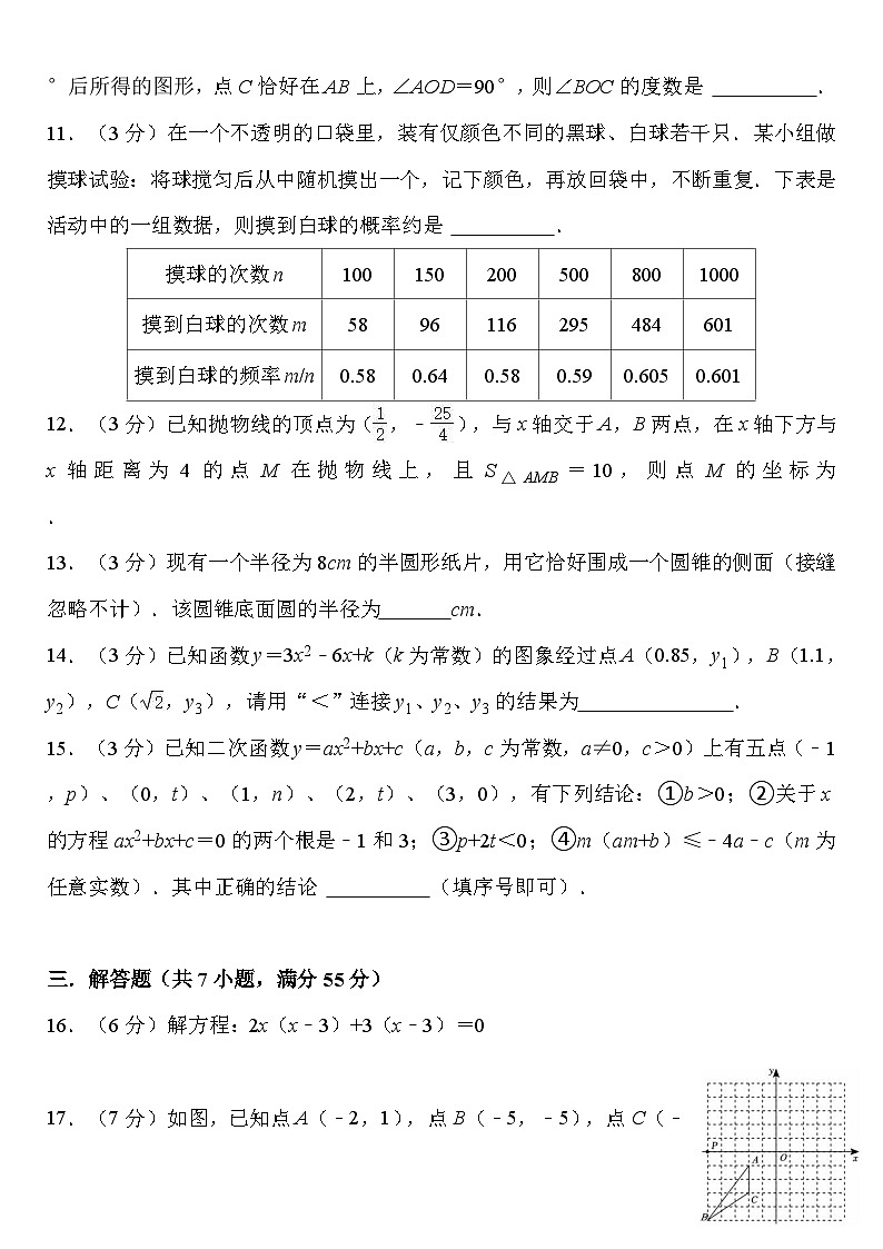2024-2025学年人教新版九年级上册数学期末试卷（含答案）第3页