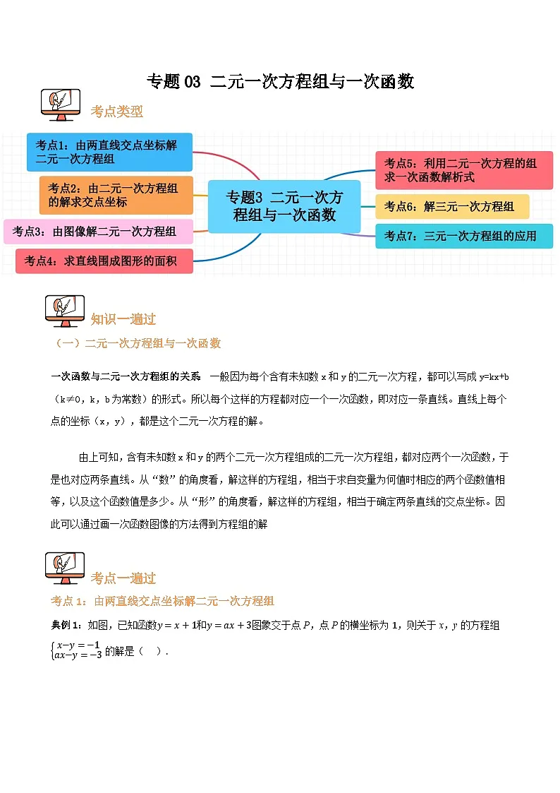 专题03 二元一次方程组与一次函数【七大考点+知识串讲】(原卷版）第1页