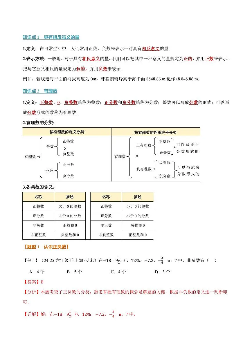 专题2.1 正数与负数、有理数的概念(讲义)(解析版)第2页