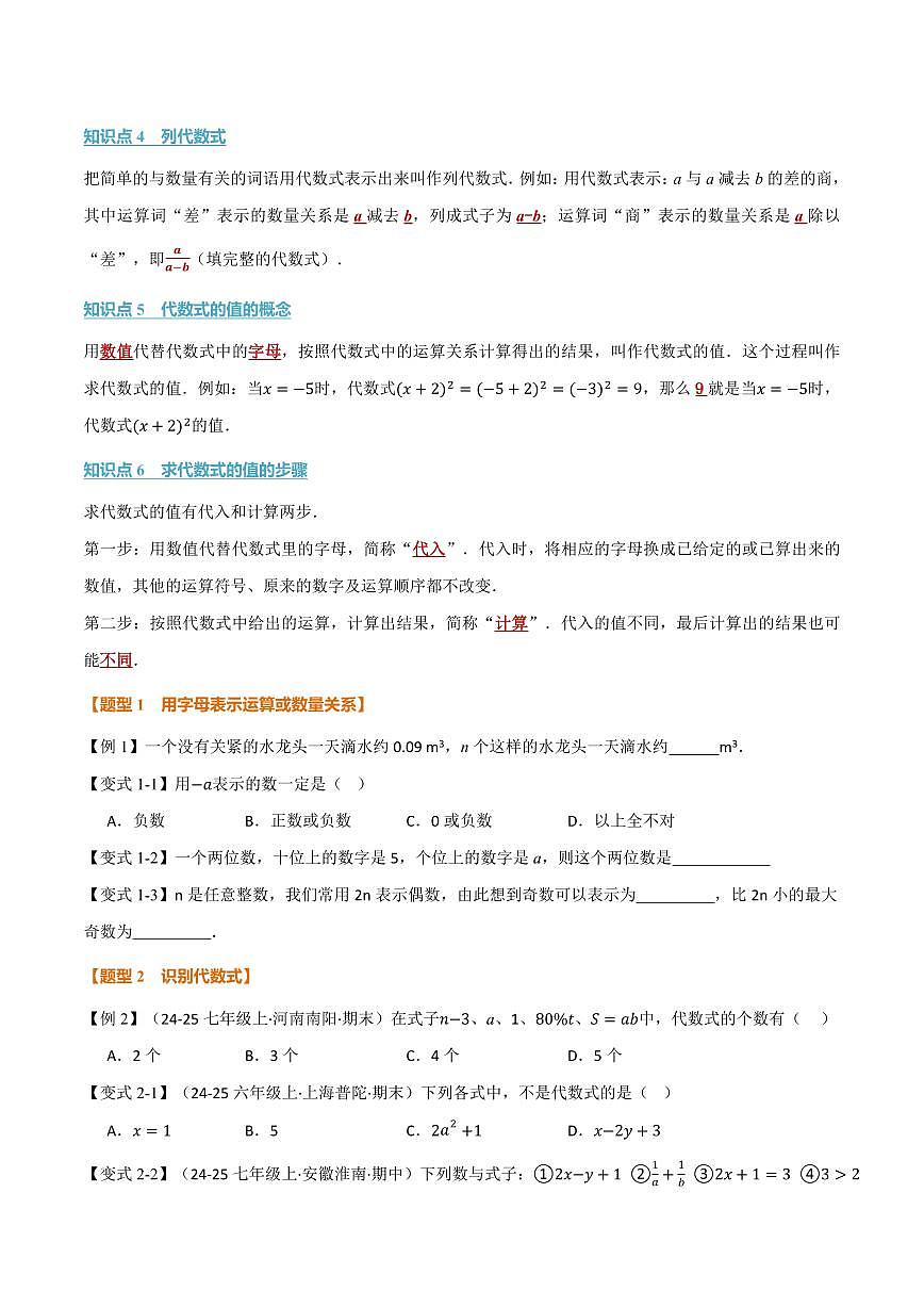 专题3.1 代数式(讲义)(原卷版)第2页