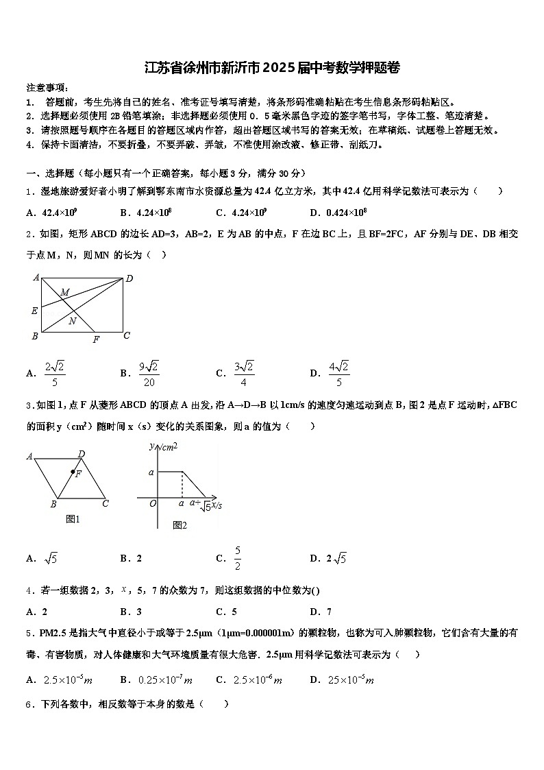 江苏省徐州市新沂市2025届中考数学押题卷含解析第1页