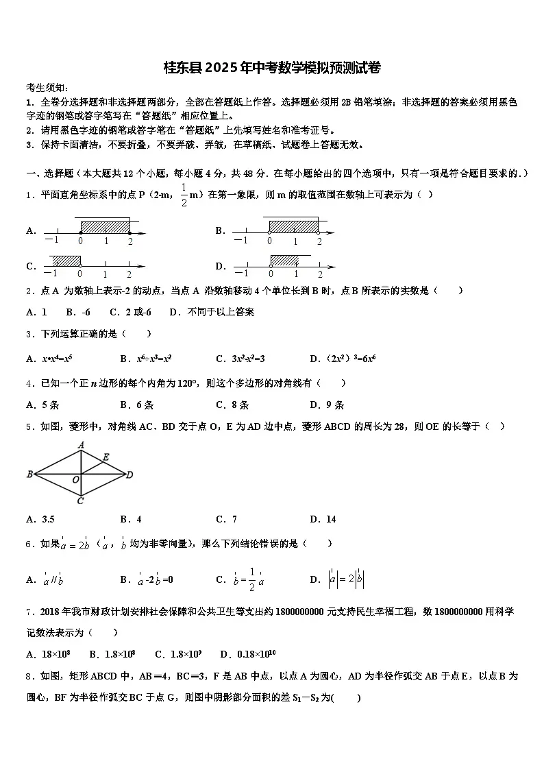 桂东县2025年中考数学模拟预测试卷含解析第1页