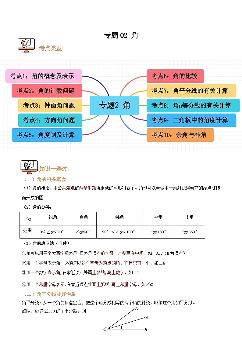 专题03 角【九大考点+知识串讲】(解析版）第1页