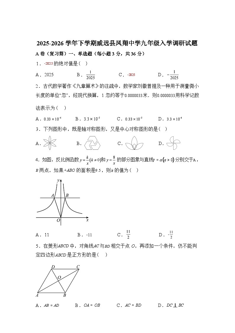 2025_2026学年四川省内江市威远县凤翔中学九年级上册入学调研数学试题第1页