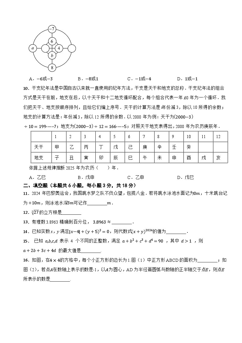 2025-2026学年浙教版数学七年级上学期期中仿真模拟试卷（范围：1-3章）（有答案）第2页