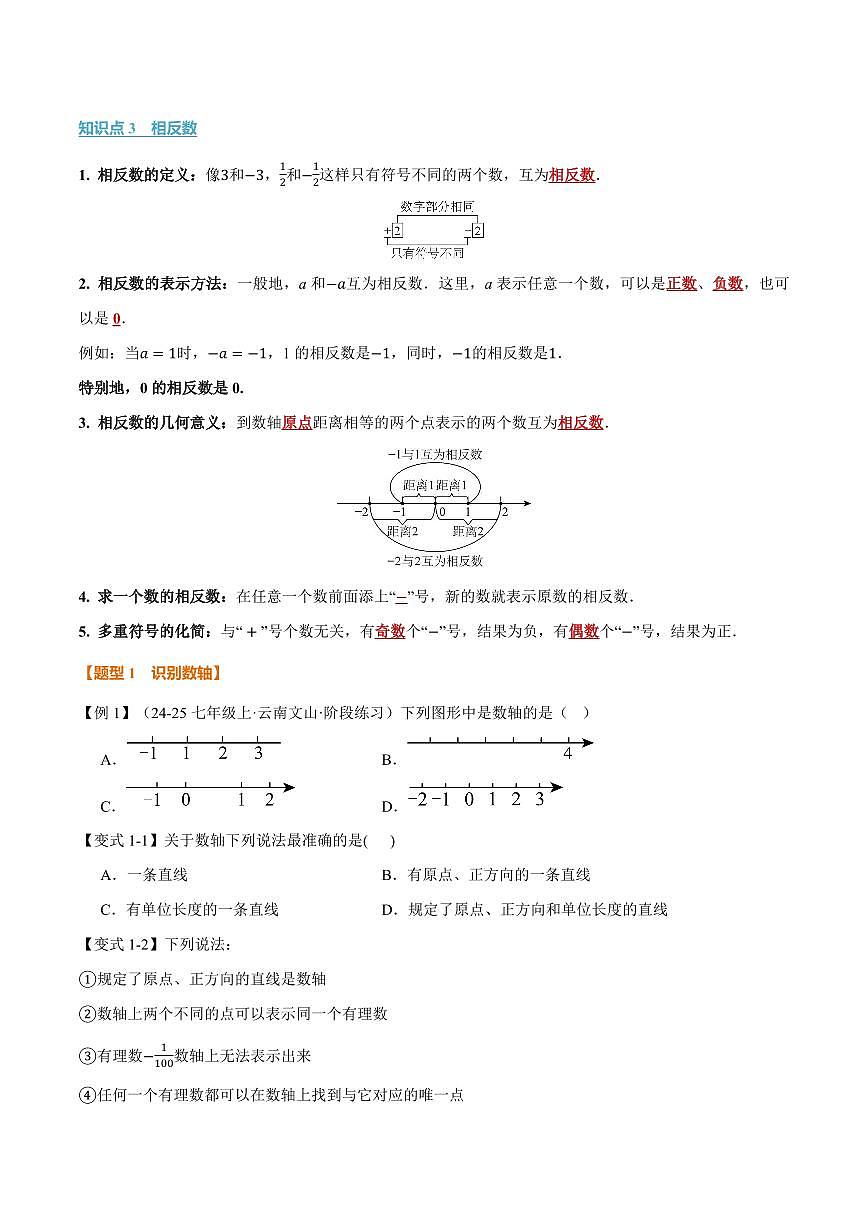 专题1.2 数轴、相反数(讲义)(原卷版)第2页