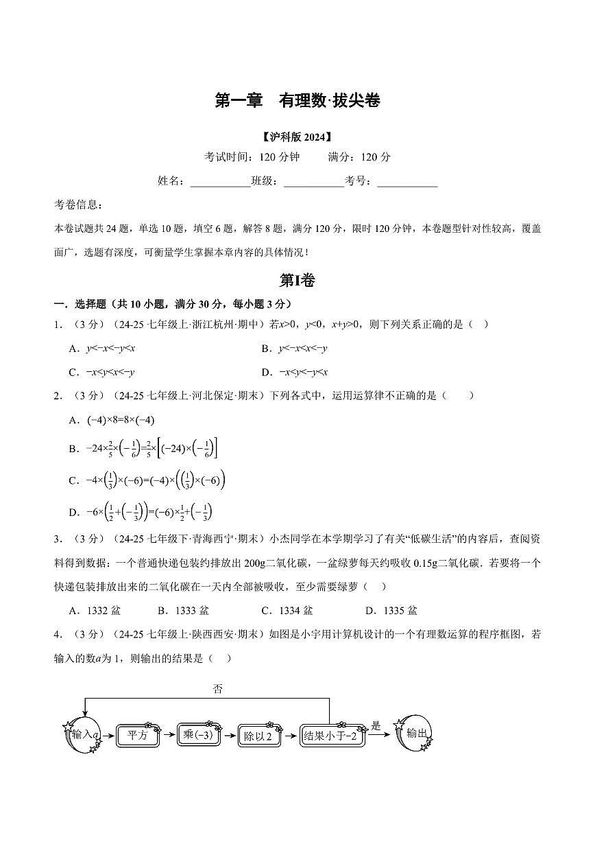 第一章 有理数(单元测试·拔尖卷)(原卷版)第1页