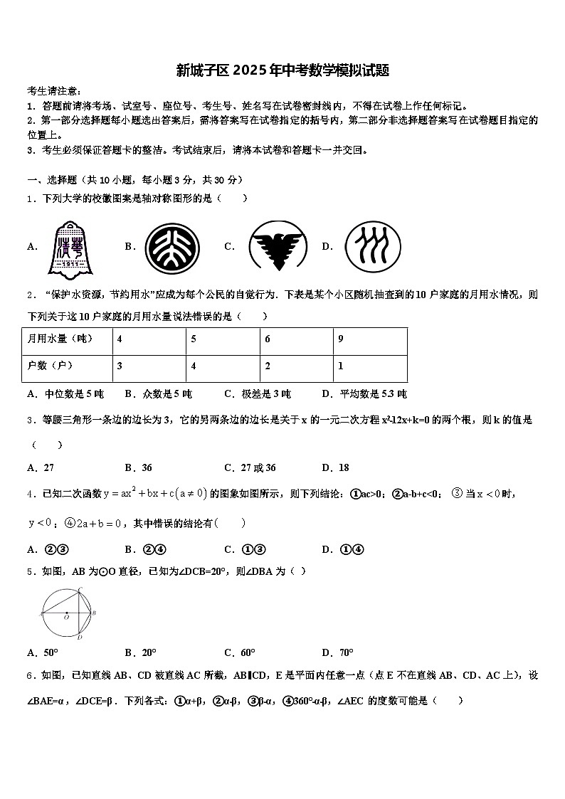 新城子区2025年中考数学模拟试题含解析第1页