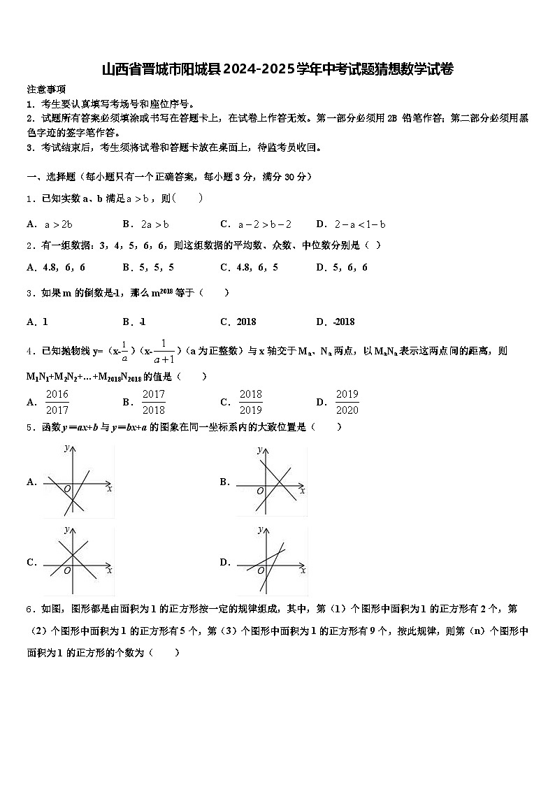 山西省晋城市阳城县2024-2025学年中考试题猜想数学试卷含解析第1页