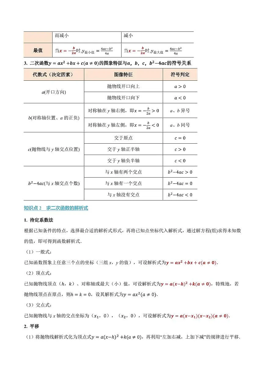 专题22.3 二次函数的图象和性质(二)(讲义)(原卷版)第2页
