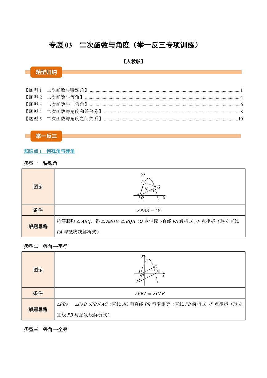 专题03 二次函数与角度(专项训练)(原卷版)第1页