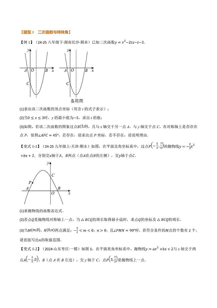 专题03 二次函数与角度(专项训练)(原卷版)第3页