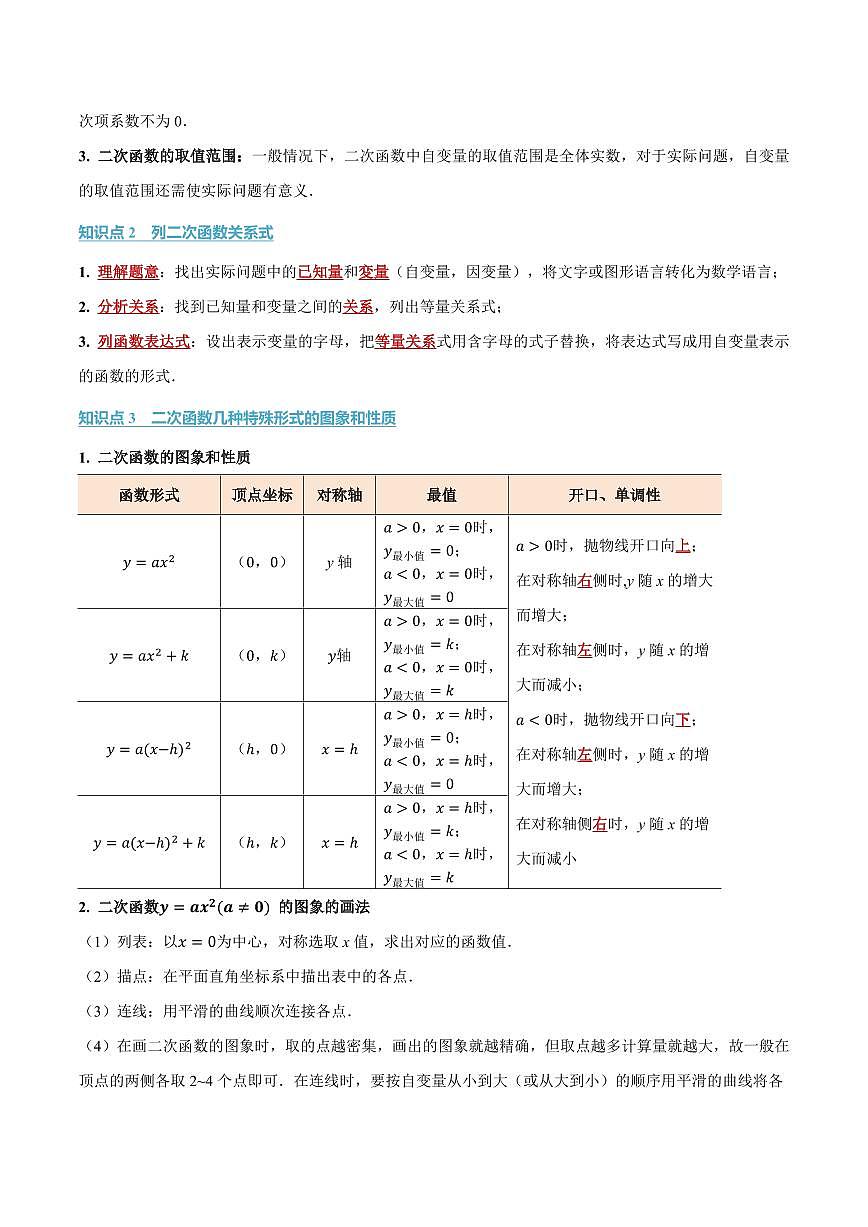 第二十一章 二次函数与反比例函数(讲义)(原卷版)第2页