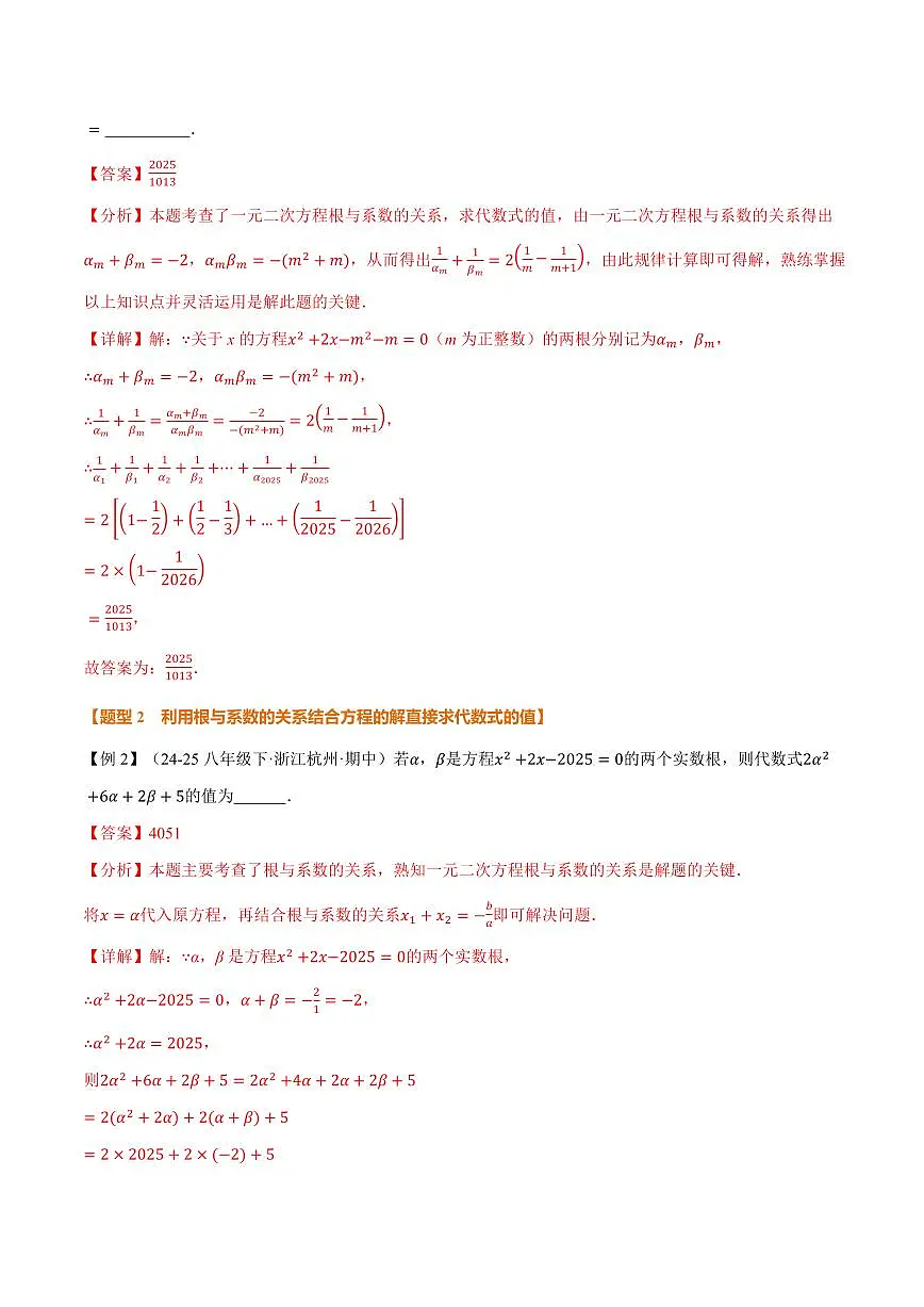 专题2.4 一元二次方程的根与系数的关系(讲义)(解析版)第3页