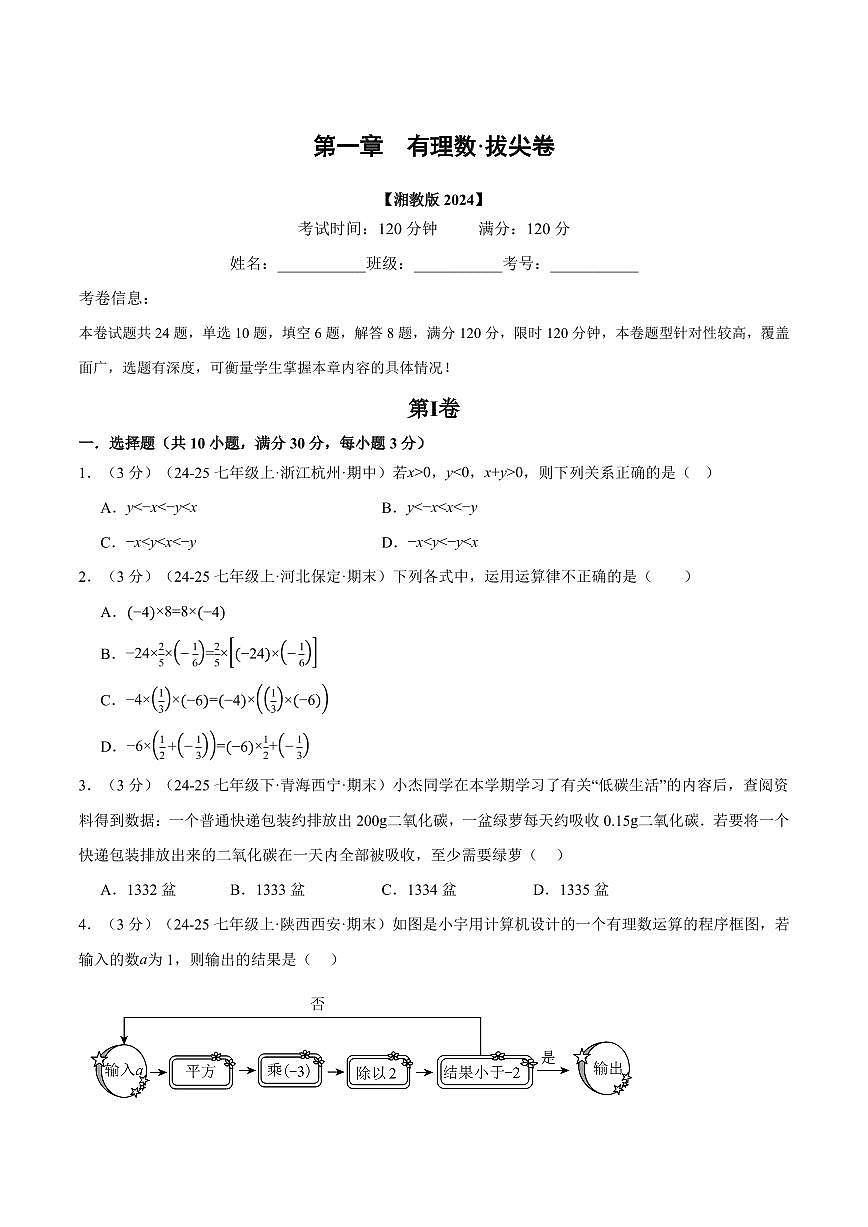 第一章 有理数(单元测试·拔尖卷)(原卷版)第1页