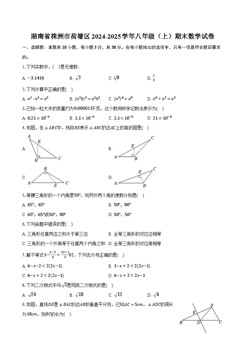 湖南省株洲市荷塘区2024-2025学年八年级（上）期末数学试卷【含答案】第1页