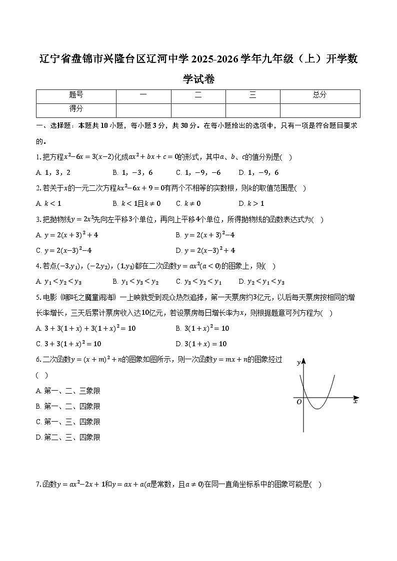 辽宁省盘锦市兴隆台区辽河中学2025-2026学年九年级（上）开学数学试卷【含答案】第1页