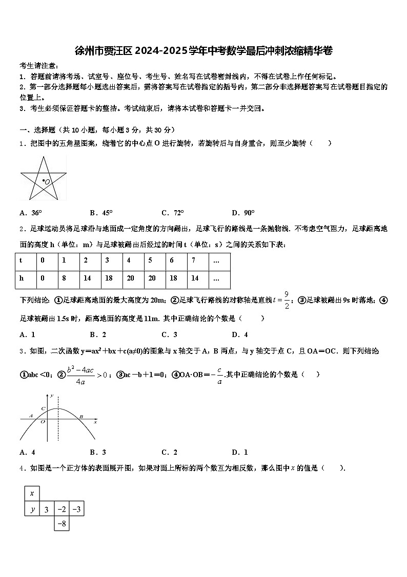 徐州市贾汪区2024-2025学年中考数学最后冲刺浓缩精华卷含解析第1页