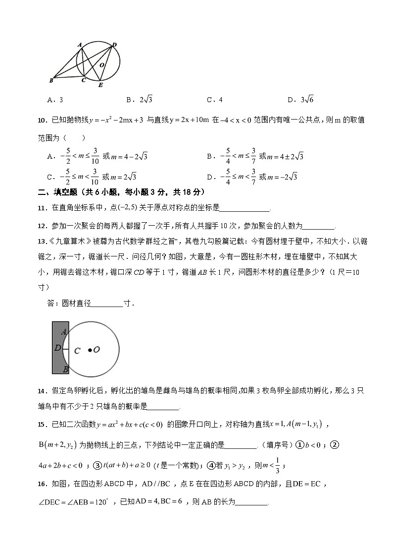 湖北省武汉市2025年九年级上学期数学月考试题附答案第2页