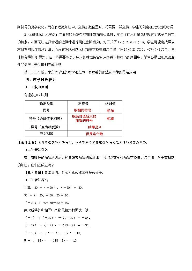 2.1.1 有理数的加法（第2课时 有理数加法的运算律）（教学设计）数学人教版2024七年级上册第2页