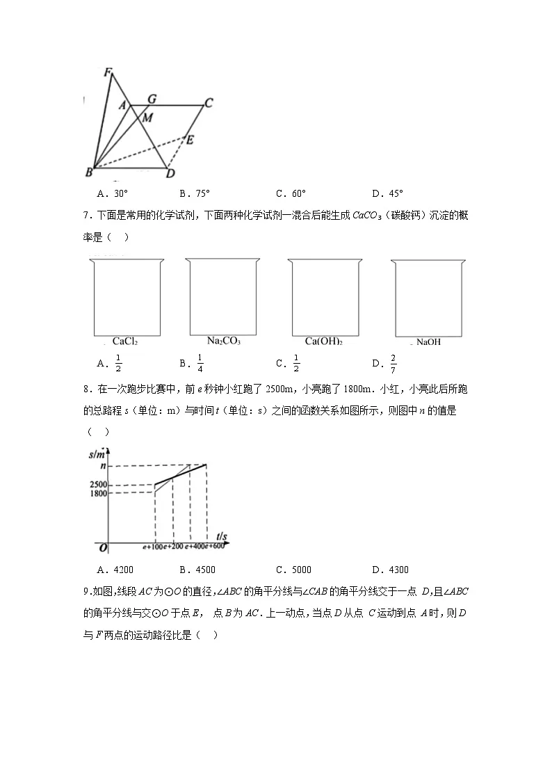 2025年湖北省武汉市初三毕业年级部分学校四月调研考试数学试题（无答案）第2页