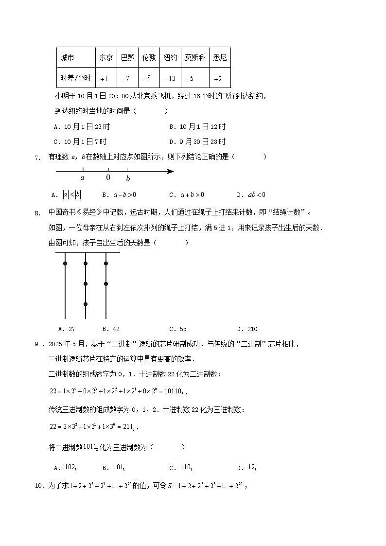 2025-2026学年第一学期人教版七年级数学上册 10月份检测试卷第2页