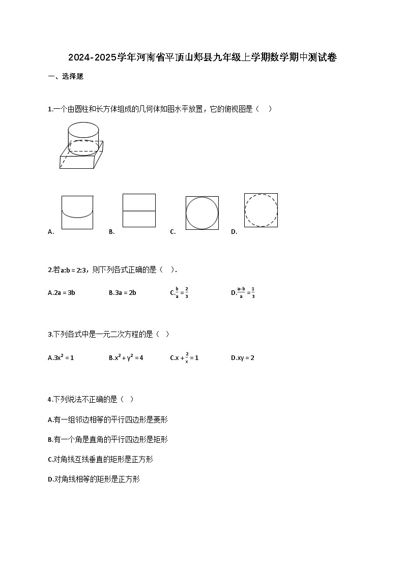 2024_2025学年河南省平顶山郏县九年级上册数学期中测试题【附答案】第1页