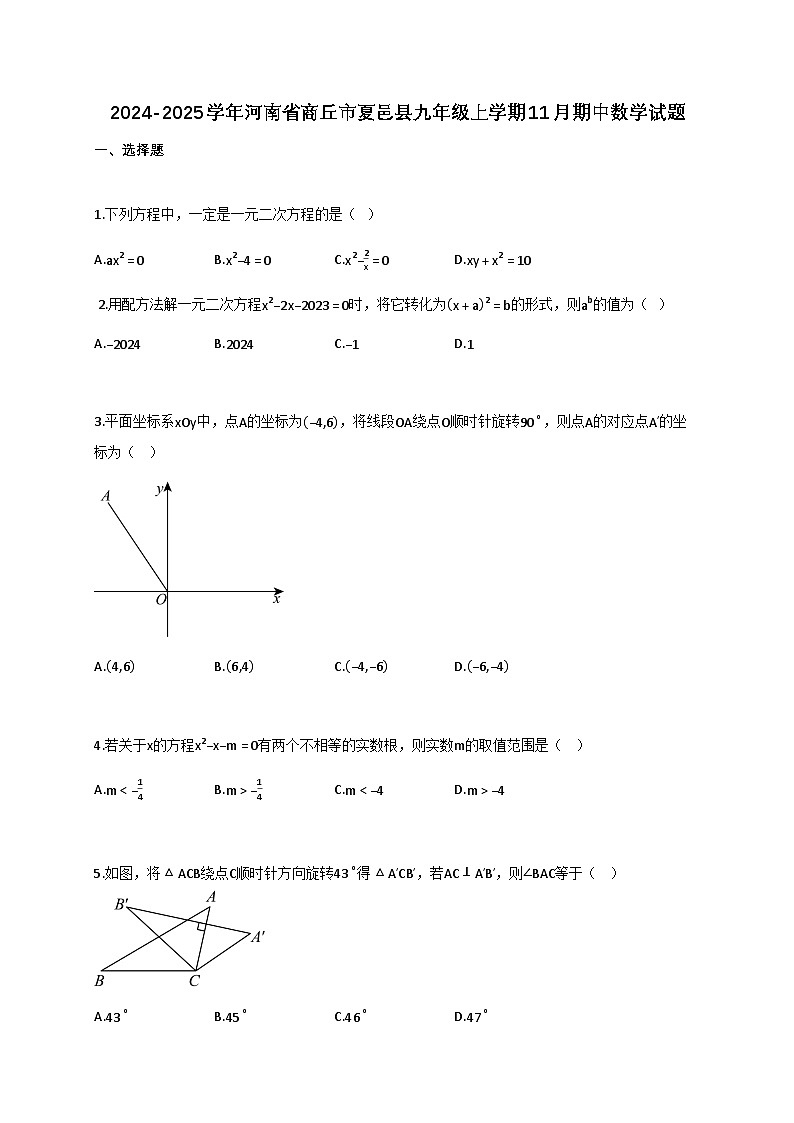 2024_2025学年河南省商丘市夏邑县九年级上册11月（期中）数学试题【附答案】第1页