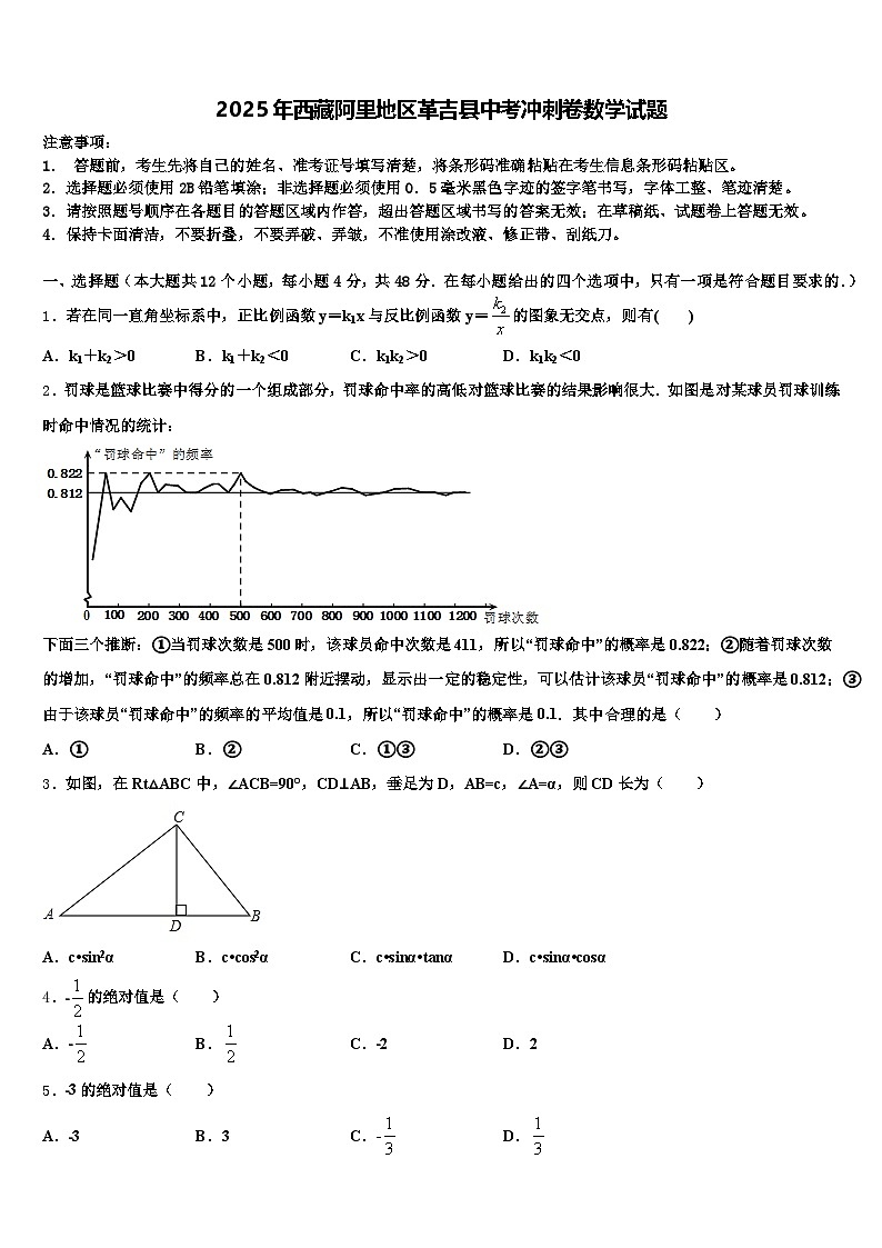 2025年西藏阿里地区革吉县中考冲刺卷数学试题含解析第1页