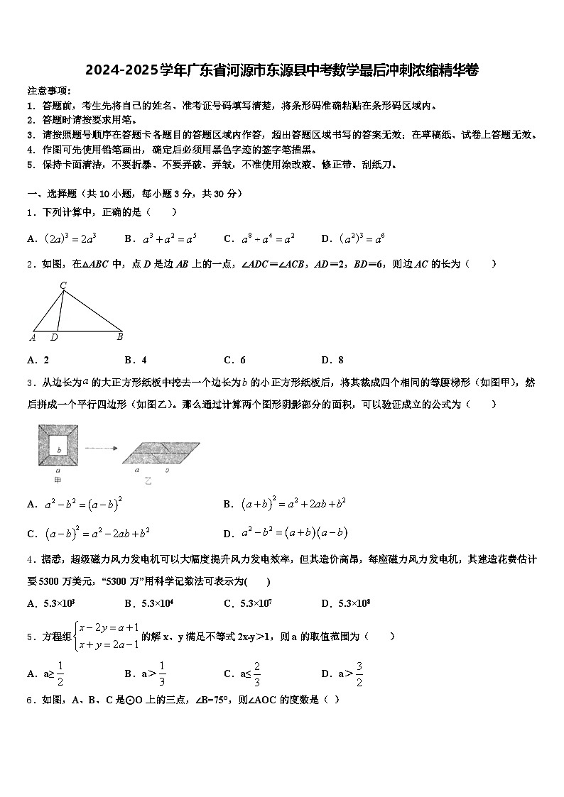 2024-2025学年广东省河源市东源县中考数学最后冲刺浓缩精华卷含解析第1页