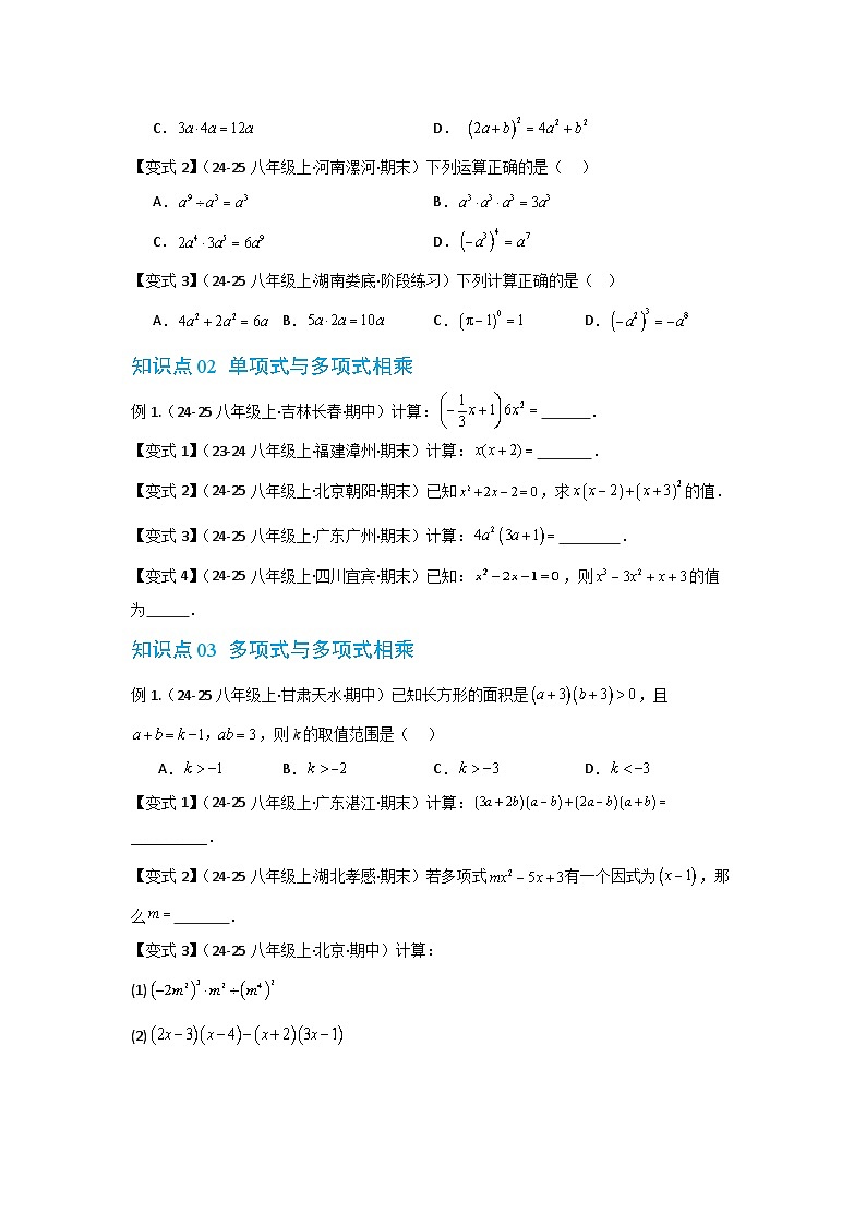 专题11.2 整式的乘法 华东师大版（2024）数学八年级上册同步精练（原卷版）第3页