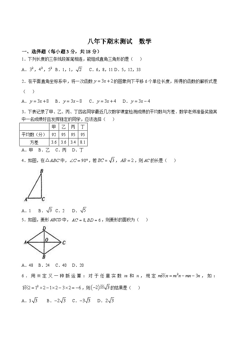 吉林省长春市2024-2025学年八年级下学期期末测试数学试卷(含答案)第1页