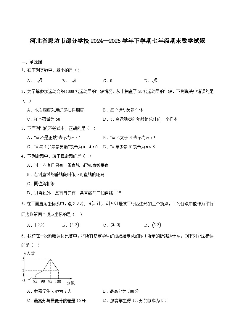 河北省廊坊市部分学校2024-2025学年七年级下学期期末考试数学试卷(含解析)第1页