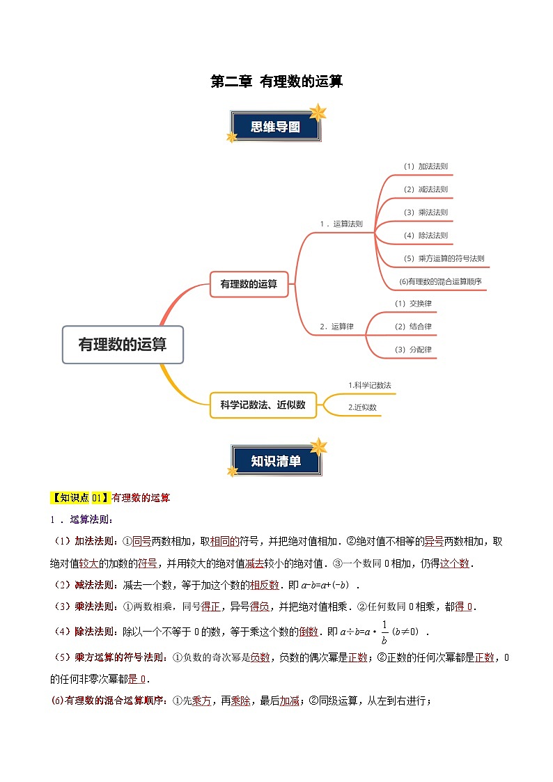 第二章 有理数的运算（知识清单）（学生版）第1页