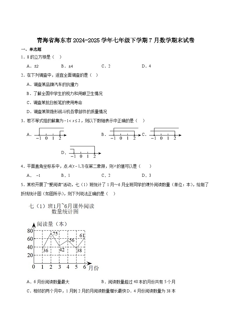 青海省海东市2024-2025学年七年级下学期7月期末数学试卷(含解析)第1页