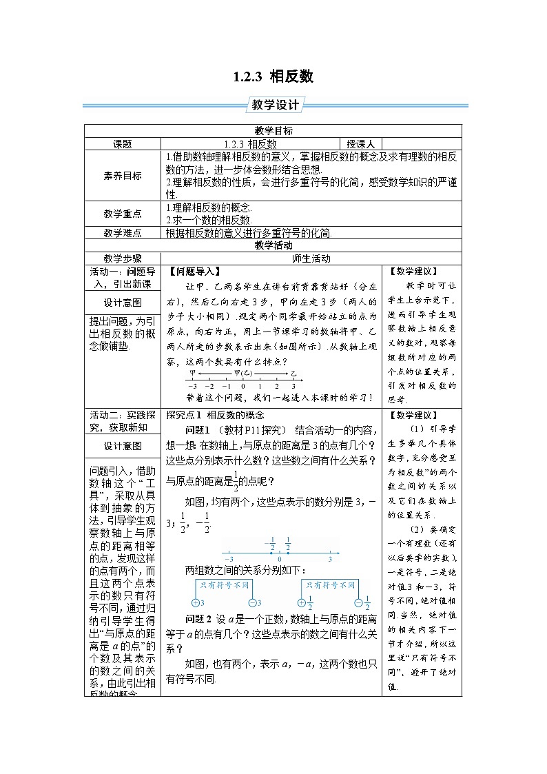 1.2.3 相反数  人教版（2024）七年级上册数学教案第1页