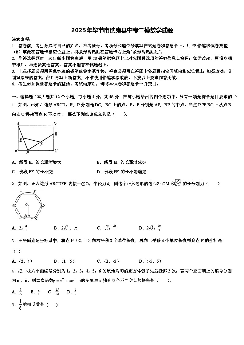 2025年毕节市纳雍县中考二模数学试题含解析第1页